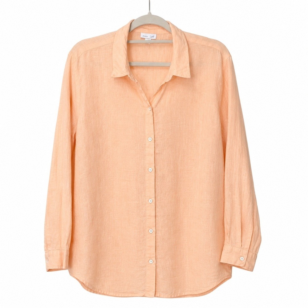 J Jill 100% Linen Peach Oversized Button Top Large Coastal Minimalist Preppy